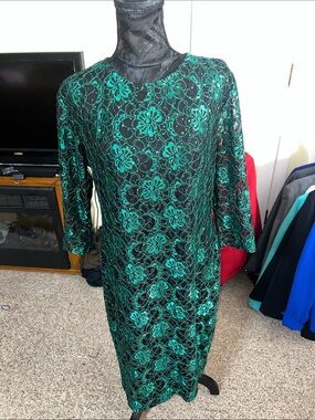 Unk Green Lace Floral Long-Sleeve Women’s Dress
